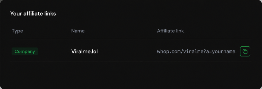 Your affiliate links on Whop
